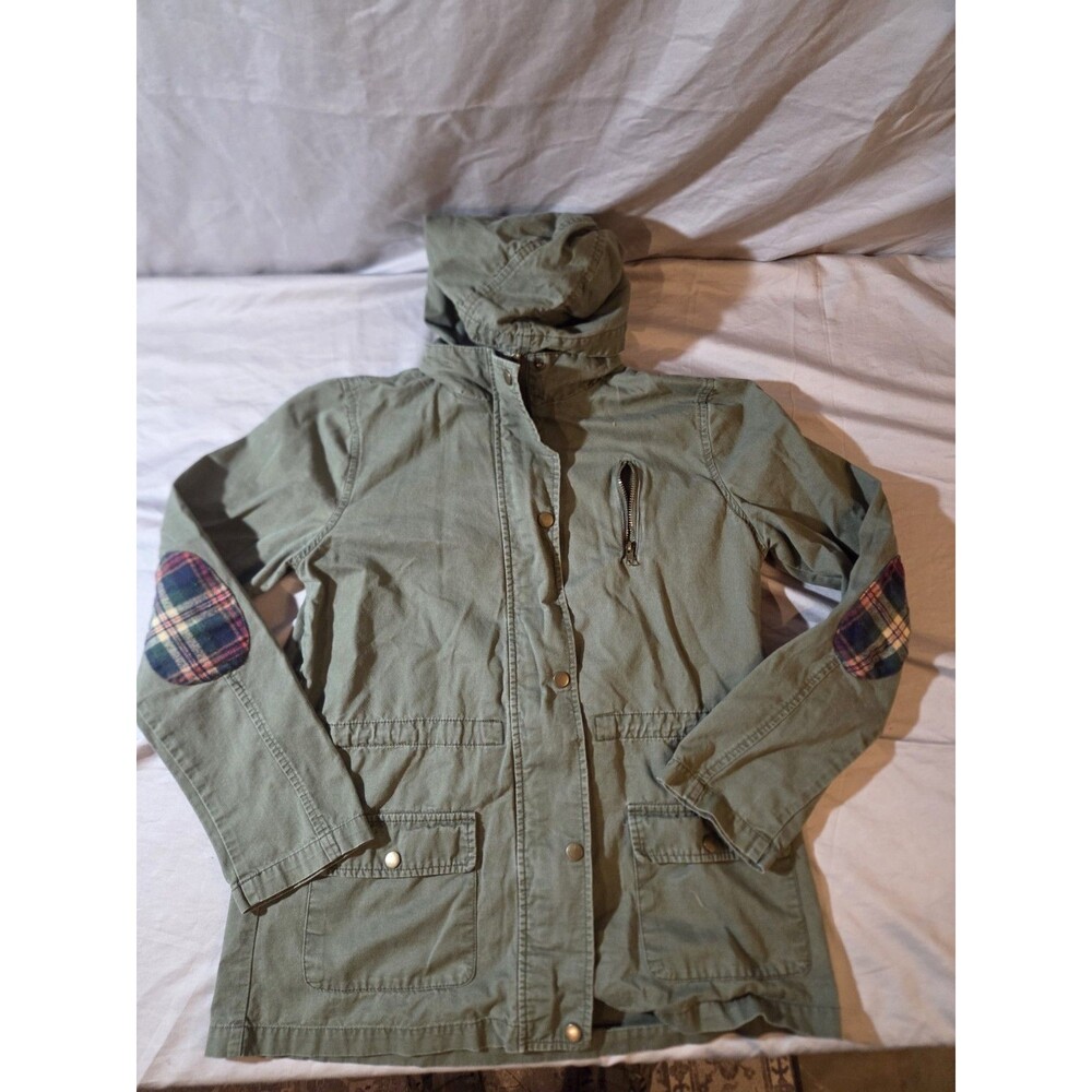 MINE Women's Army Green Jacket Medium w/ Pockets Cinched Waist Front Zip